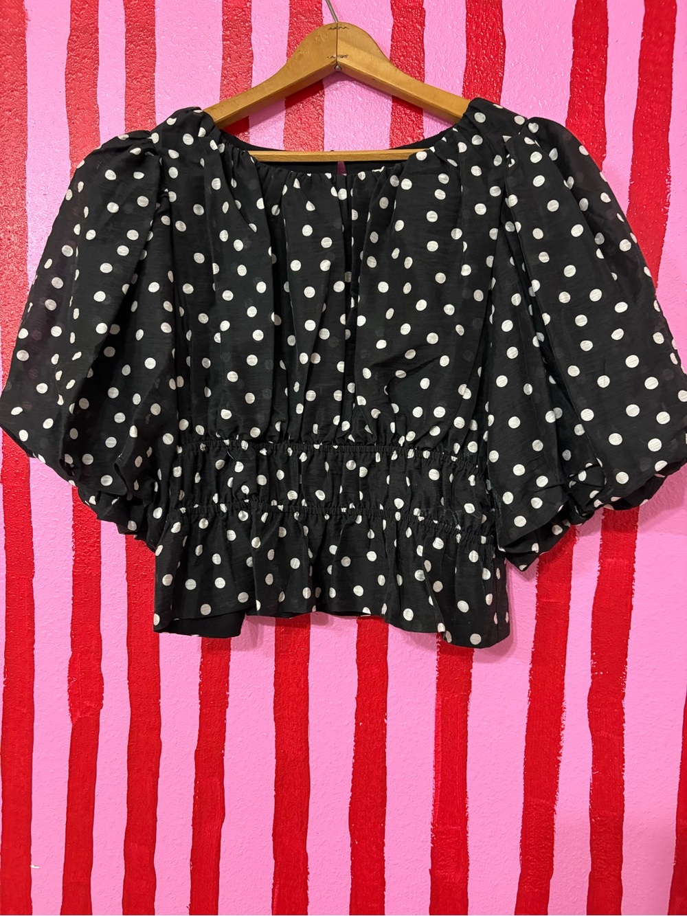 Joie Black and White Polka Dot Puff Sleeve Blouse